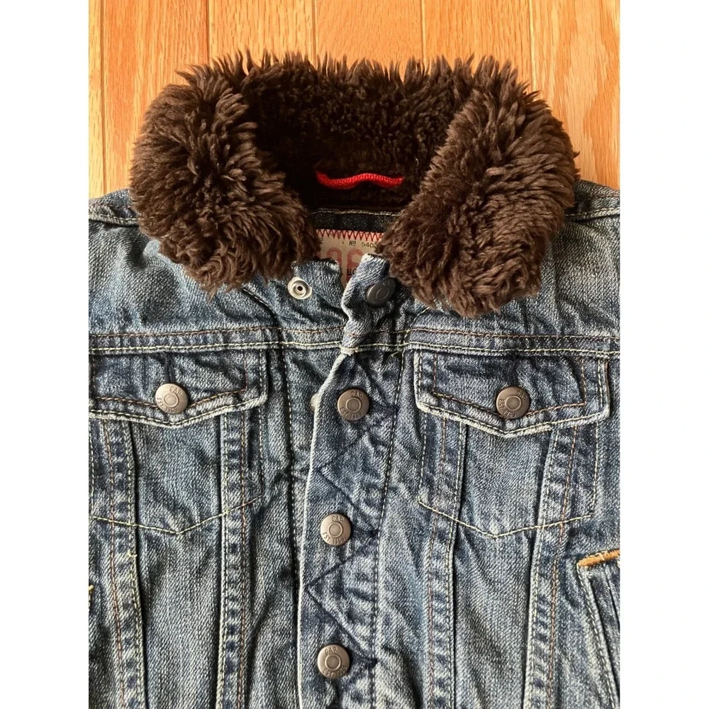 GAP Sherpa Lined Denim Jacket Baby Boy 18-24 Months‎ Fur Collar